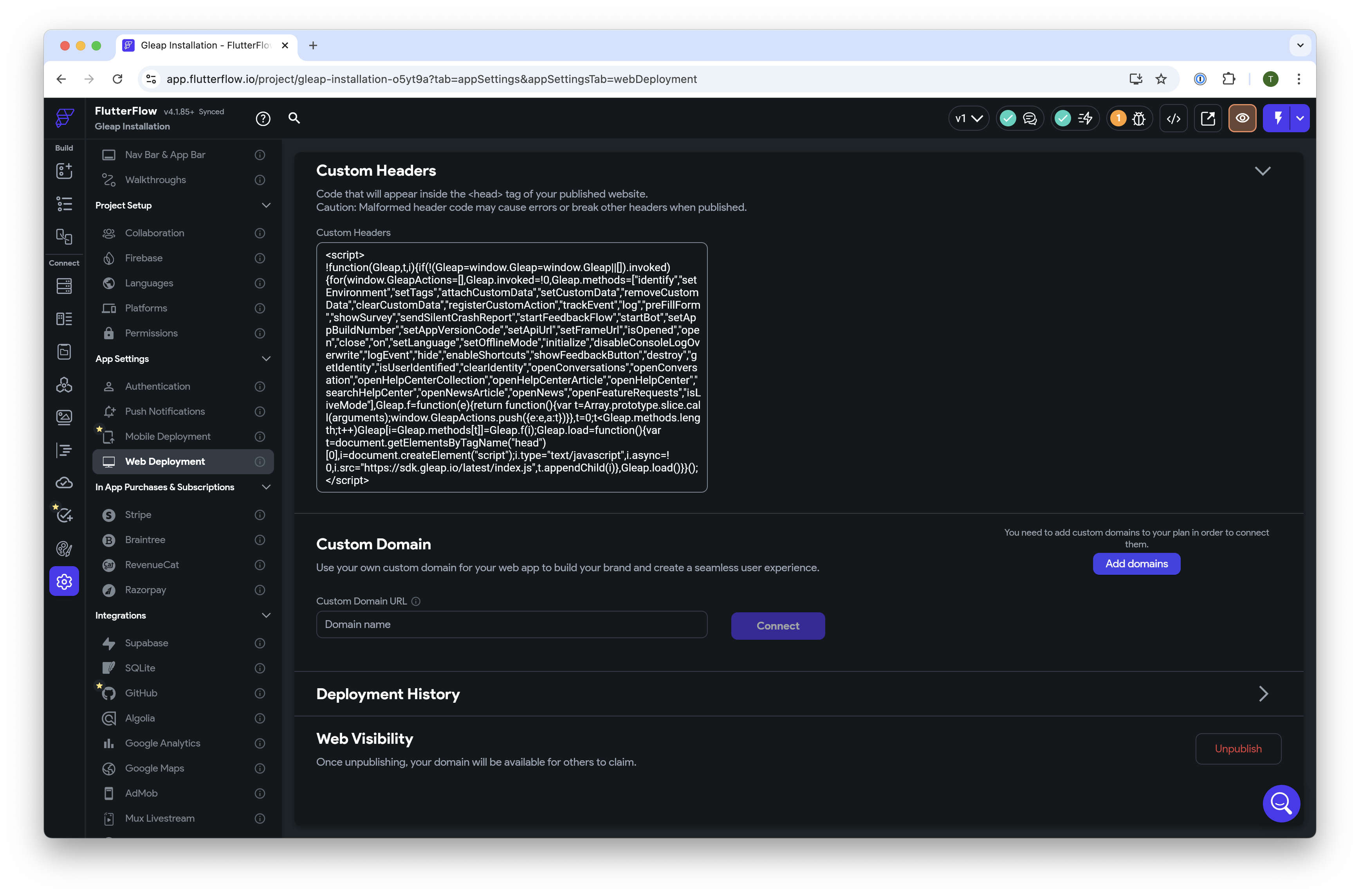 FlutterFlow web installation